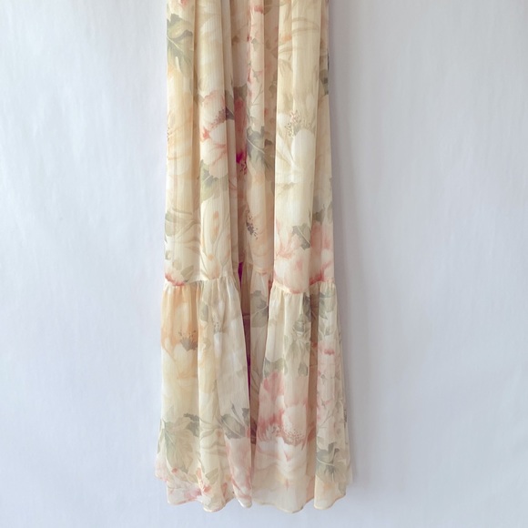 H&M Crinkled Cream/floral Dress Maxi Wedding Guest Event size S - Picture 7 of 12